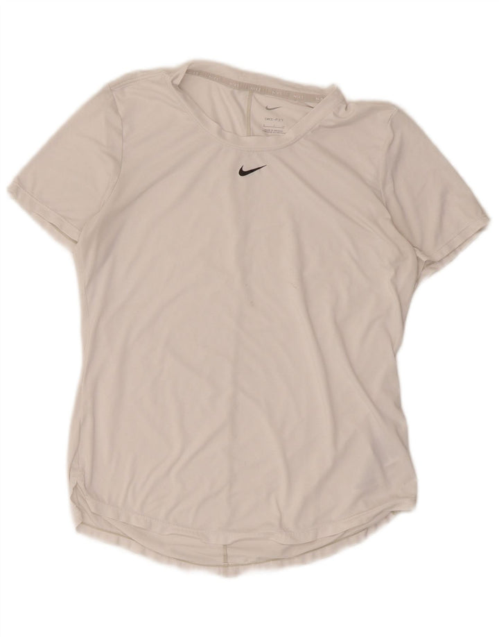 Damska koszulka Nike Dri Fit Top UK 10, mała, biała, poliestrowa