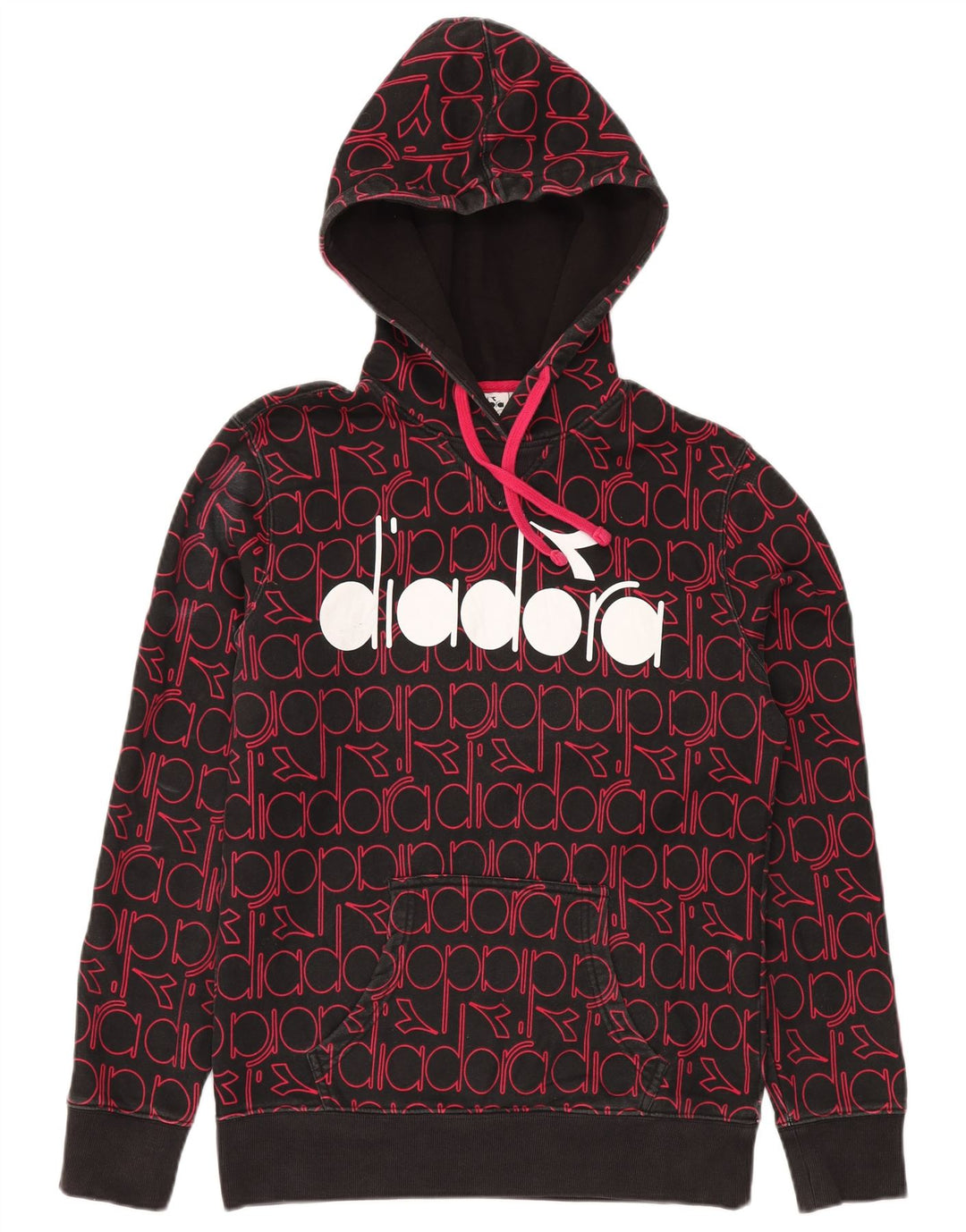 Męski sweter z kapturem i grafiką DIADORA, średni czarny, bawełniany