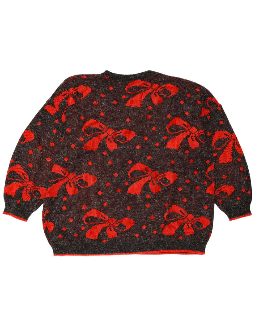 VINTAGE Damski sweter oversize z okrągłym dekoltem UK 22 3XL Szary w kropki