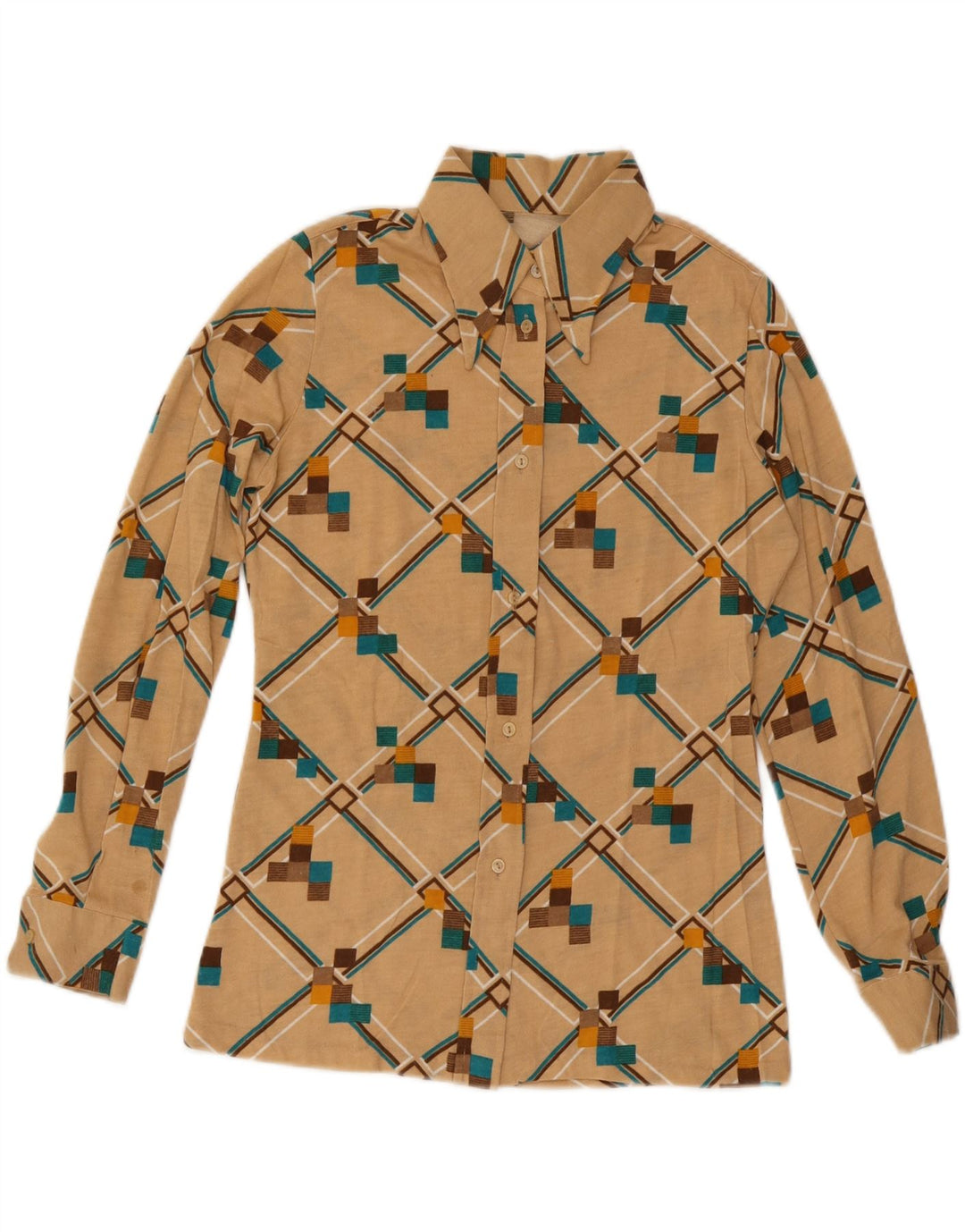 Koszula damska VINTAGE UK 12 w średnim beżowym geometrycznym kolorze