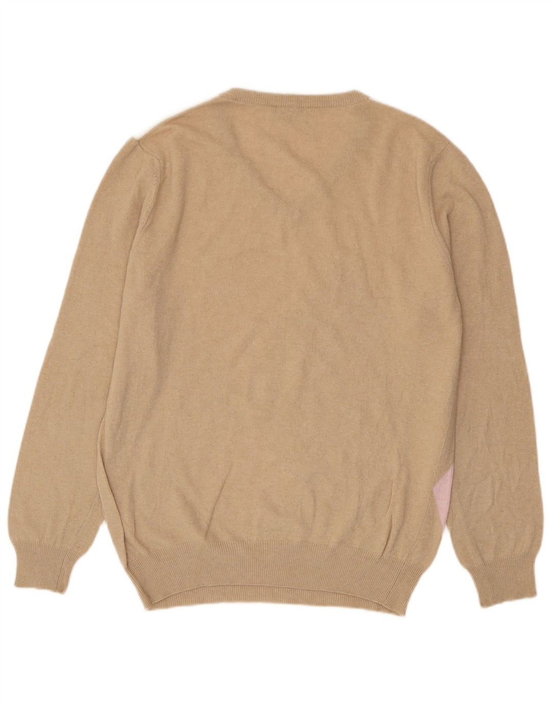 Sweter męski Castello z dekoltem w szpic, duży, beżowy, argyle/diamentowa, dziewicza wełna