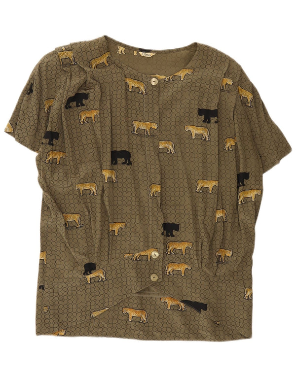 Damska bluzka z krótkim rękawem w stylu vintage IT 48 XL Khaki Zwierzęcy nadruk