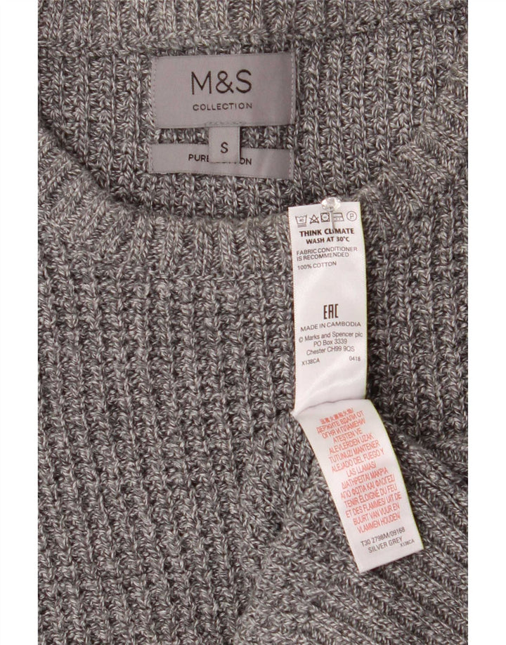 Marks & Spencer Męski sweter z dekoltem w łódkę, mały, szary, bawełniany