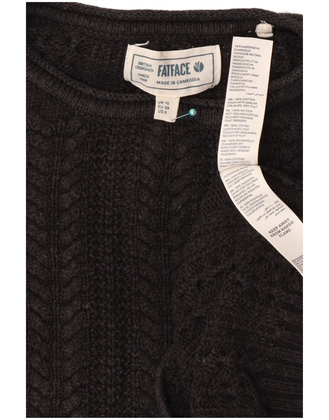 Damski sweter Fat Face Crop Oversize z okrągłym dekoltem UK 10 Small Grey