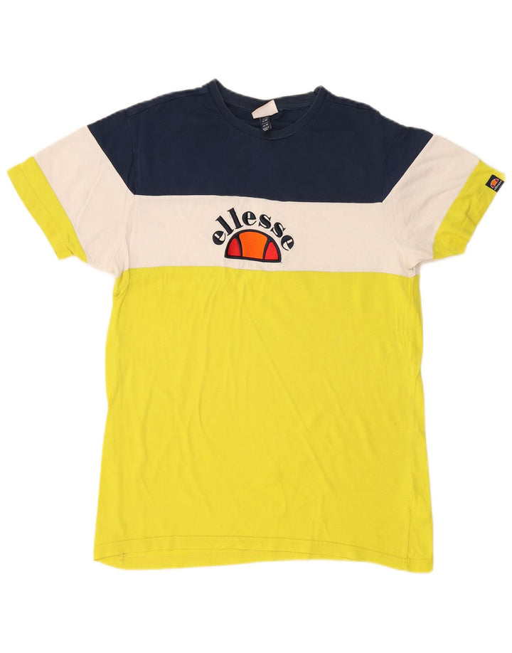 Męska koszulka z grafiką Ellesse Top, bawełniana, średnia żółta, z blokami kolorów