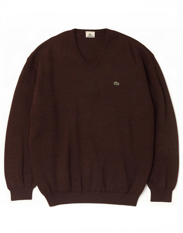 Męski sweter Lacoste z dekoltem w kształcie litery V, rozmiar 6 XL, brązowy