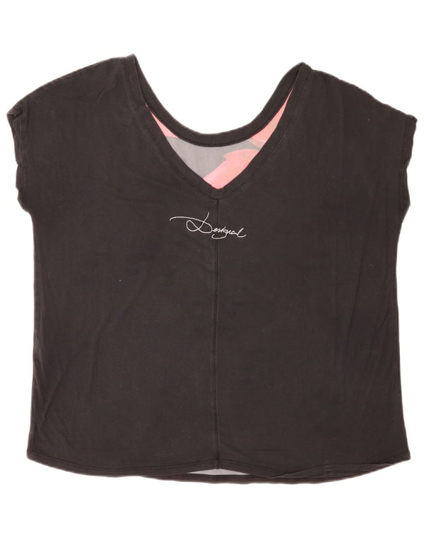 Damska koszulka Regular Graphic Desigual Top UK 14, duża, czarna w kwiaty