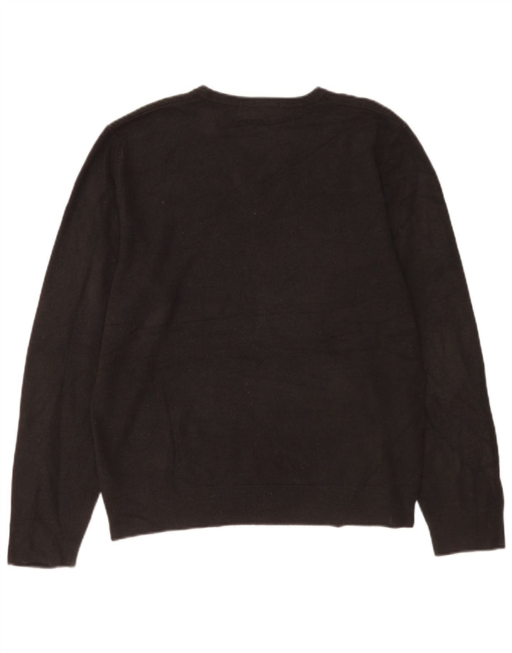 Marks & Spencer Męski sweter z dekoltem w kształcie litery V, duży, czarny, akrylowy