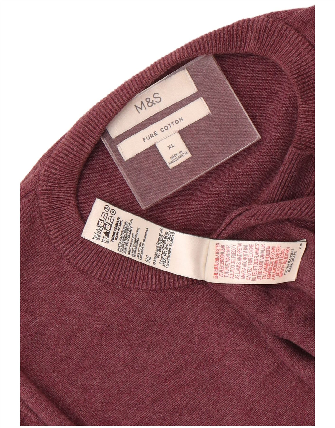 Marks & Spencer Męski sweter z okrągłym dekoltem, duży, bordowy, bawełniany