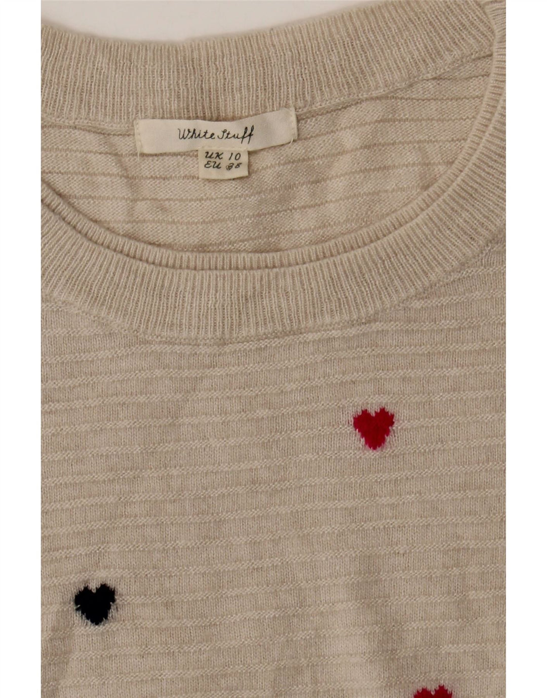 WHITE STUFF Womens Boat Neck Jumper Sweater UK 10 Small  Grey Heart Vintage White Stuff and Second-Hand White Stuff from Messina Hembry 