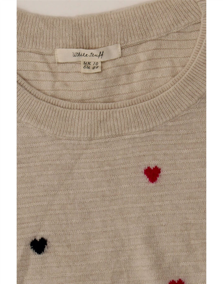WHITE STUFF Womens Boat Neck Jumper Sweater UK 10 Small  Grey Heart Vintage White Stuff and Second-Hand White Stuff from Messina Hembry 