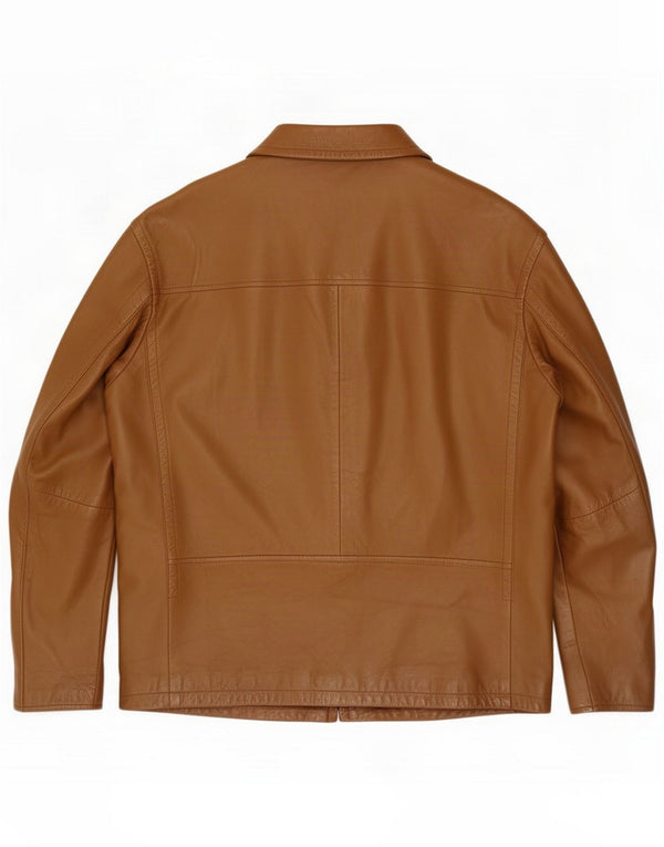 Hugo Boss Męska kurtka skórzana IT 54 2XL brązowa