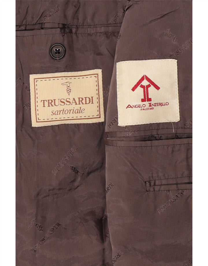Trussardi Męska marynarka zapinana na 3 guziki IT 52 XL Szara w paski dziewicza wełna