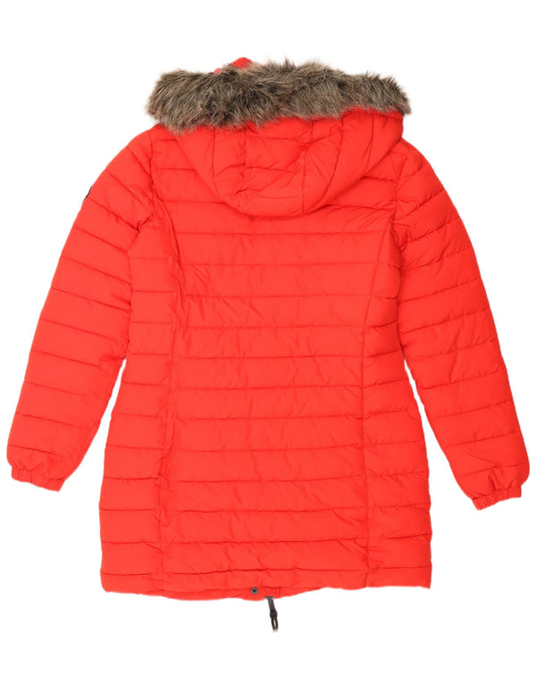 Superdry Womens Hooded Padded Coat UK 12 Medium Red Polyester