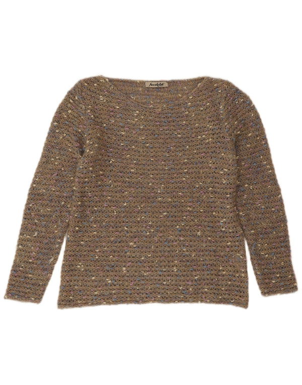 Vintage damski sweter z dekoltem w łódkę UK 18 XL, zielony, nakrapiany akryl