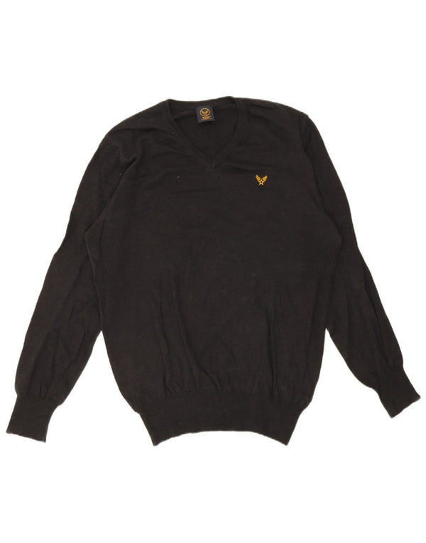 Avirex Mens V-Neck Jumper Sweater XL Black Cotton