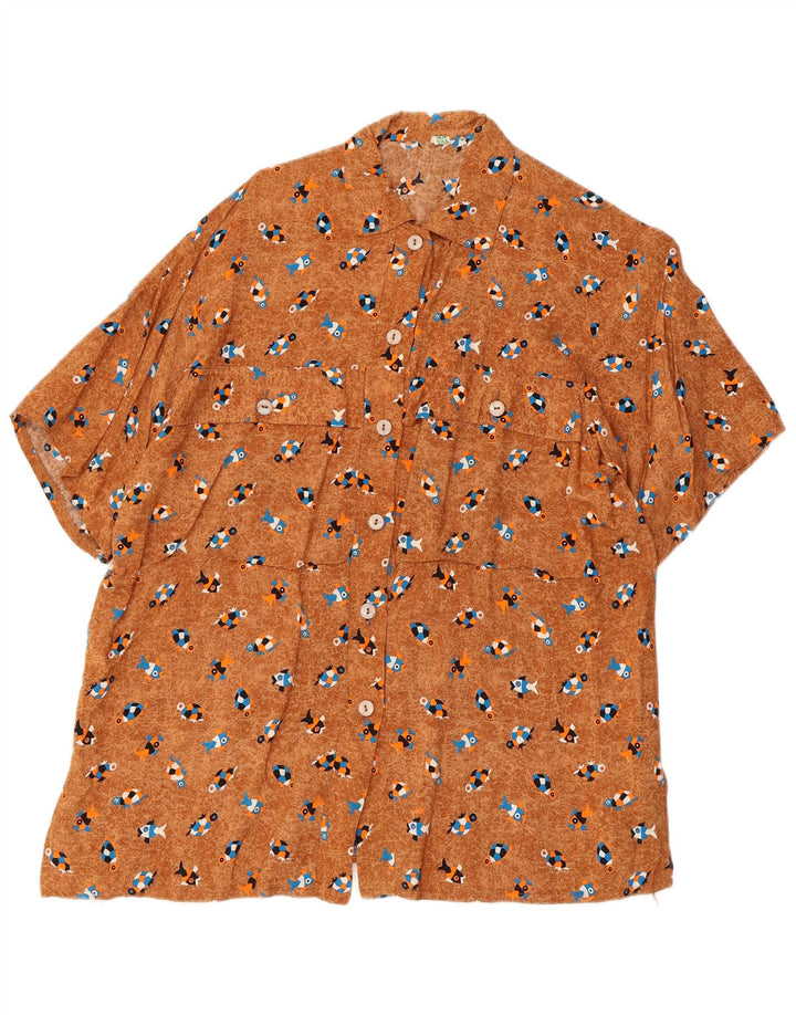 Vintage damska bluzka oversize z abstrakcyjnym wzorem UK 10 Small Brown