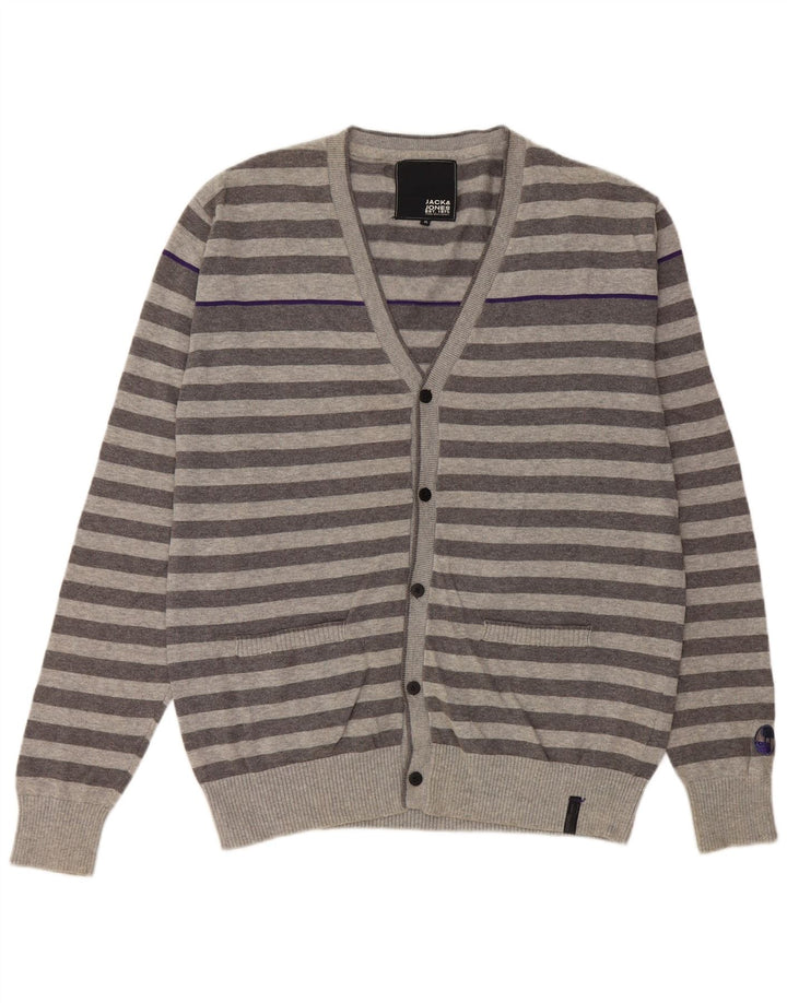 JACK & JONES Męski sweter rozpinany XL, szary, bawełniany w paski