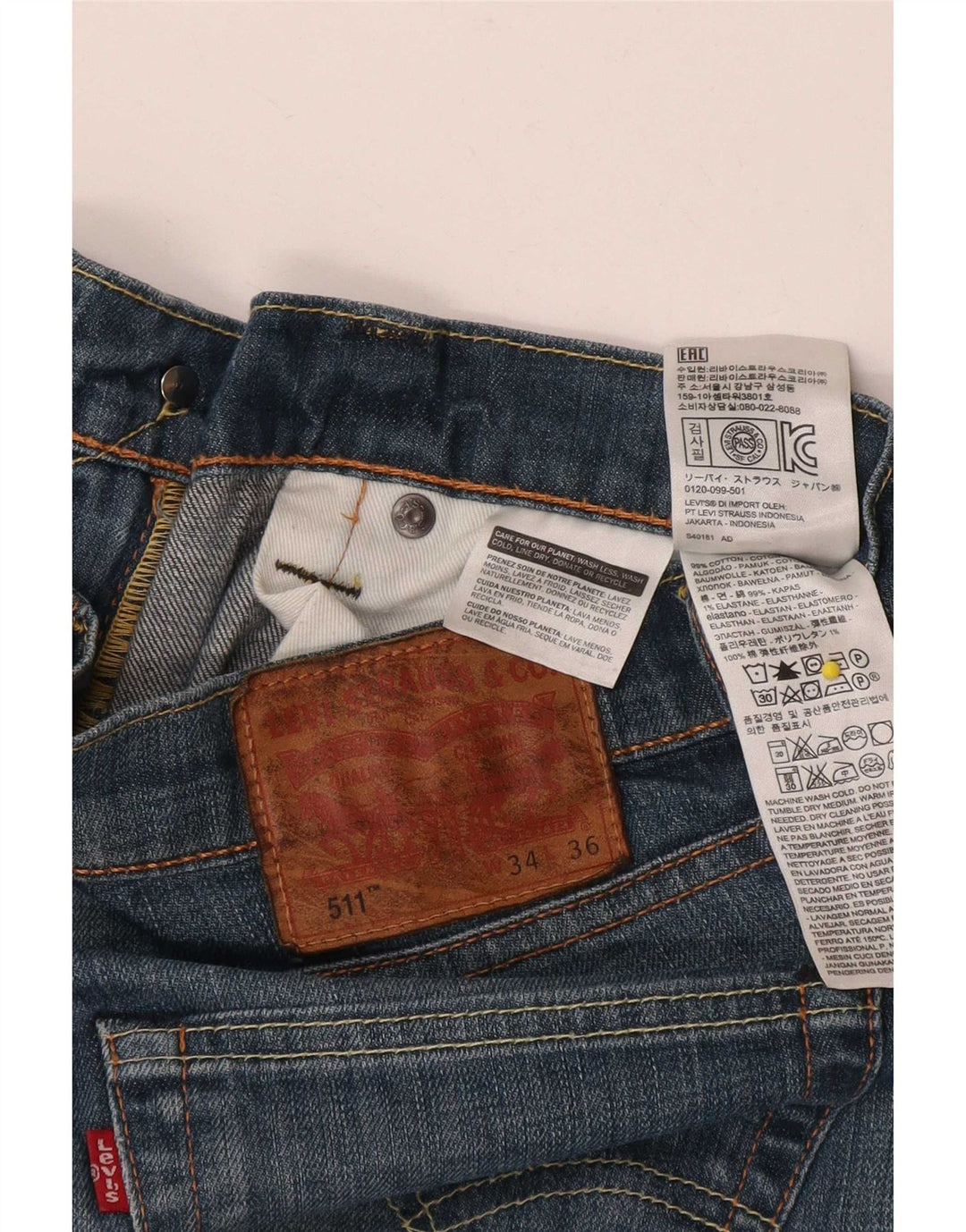 Męskie jeansy Levi's 511 Slim W34 L36 Niebieska bawełna