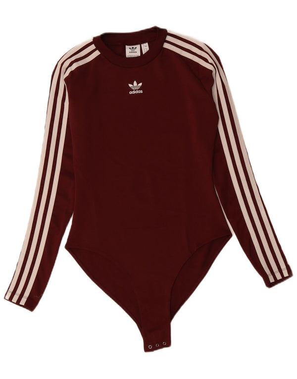 Damskie body z długim rękawem ADIDAS UK 8, mały, bordowy poliester