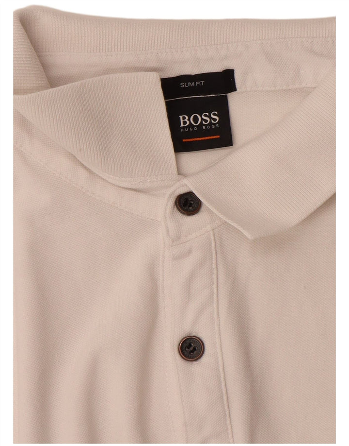 Męska koszulka polo slim fit HUGO BOSS, duża, biała, bawełniana