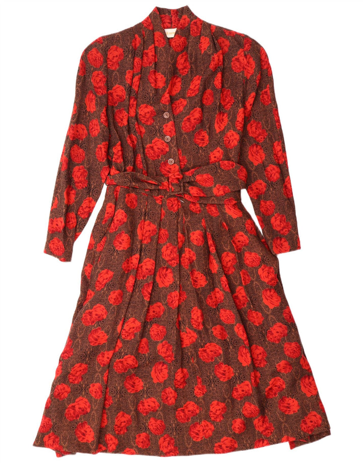 STANNER Damska sukienka o linii A z długim rękawem IT 42 Średni brąz, wełna w kwiaty