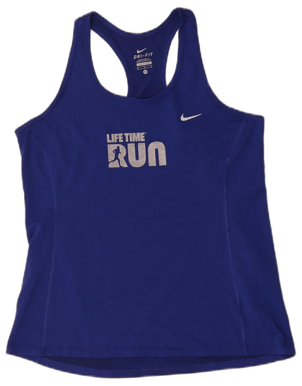 Nike Womens Dri Fit Graphic Vest Top UK 12 Medium Blue Polyester