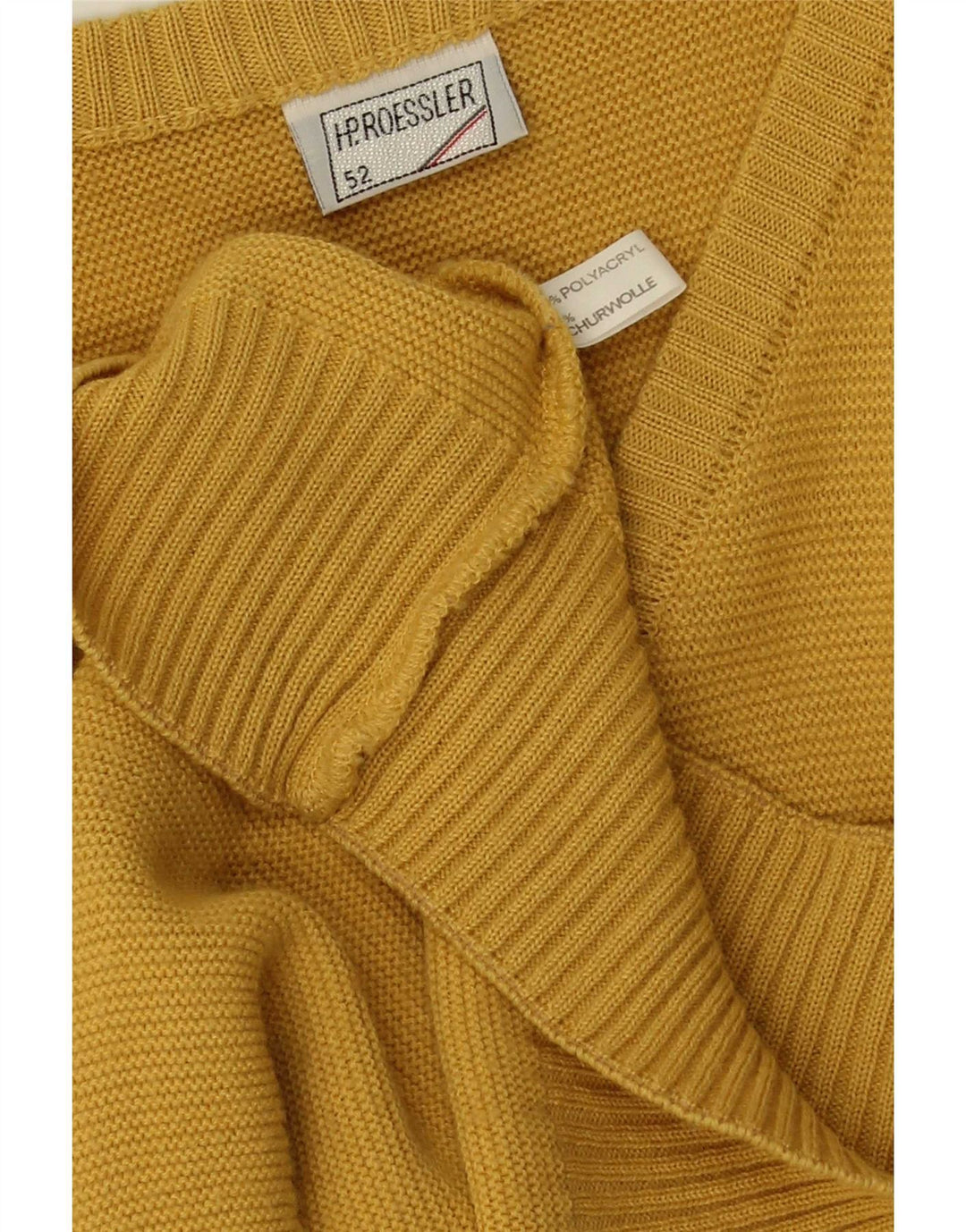 Męski sweter w stylu vintage z dekoltem w szpic IT 52, duży, żółty poliester