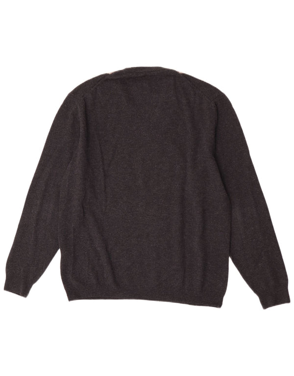 Męski sweter Burlington z dekoltem w kształcie litery V IT 52, duży, szary Argyle/Diament