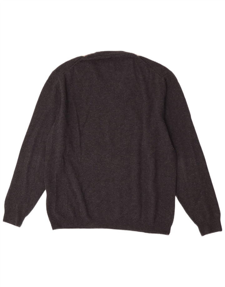 Męski sweter Burlington z dekoltem w kształcie litery V IT 52, duży, szary Argyle/Diament