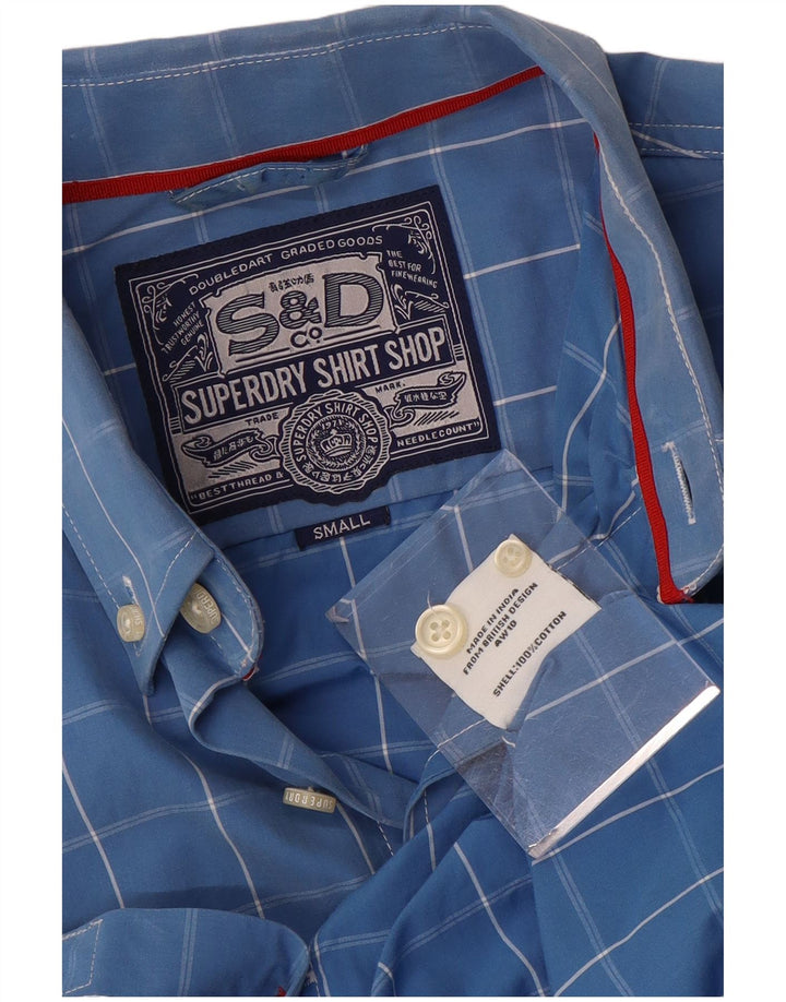 Koszula męska Superdry, mała, niebieska, bawełniana kratka