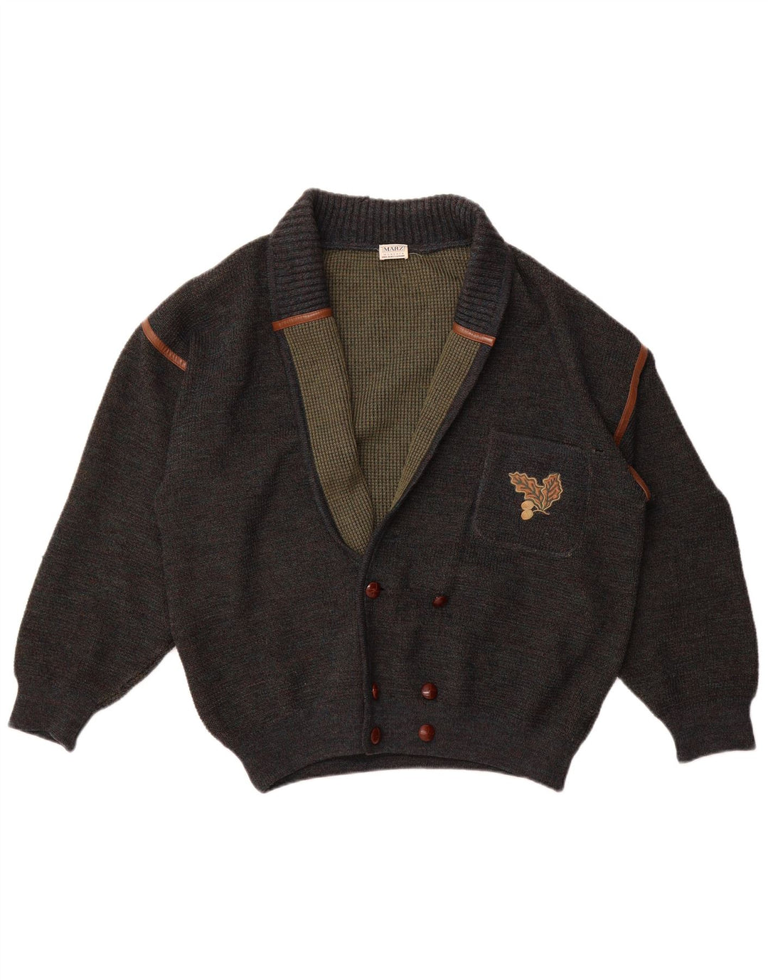 Marz Męski sweter rozpinany z podwójnymi piersiami EU 52, duża, szara, nakrapiana wełna