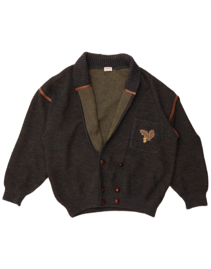 Marz Męski sweter rozpinany z podwójnymi piersiami EU 52, duża, szara, nakrapiana wełna