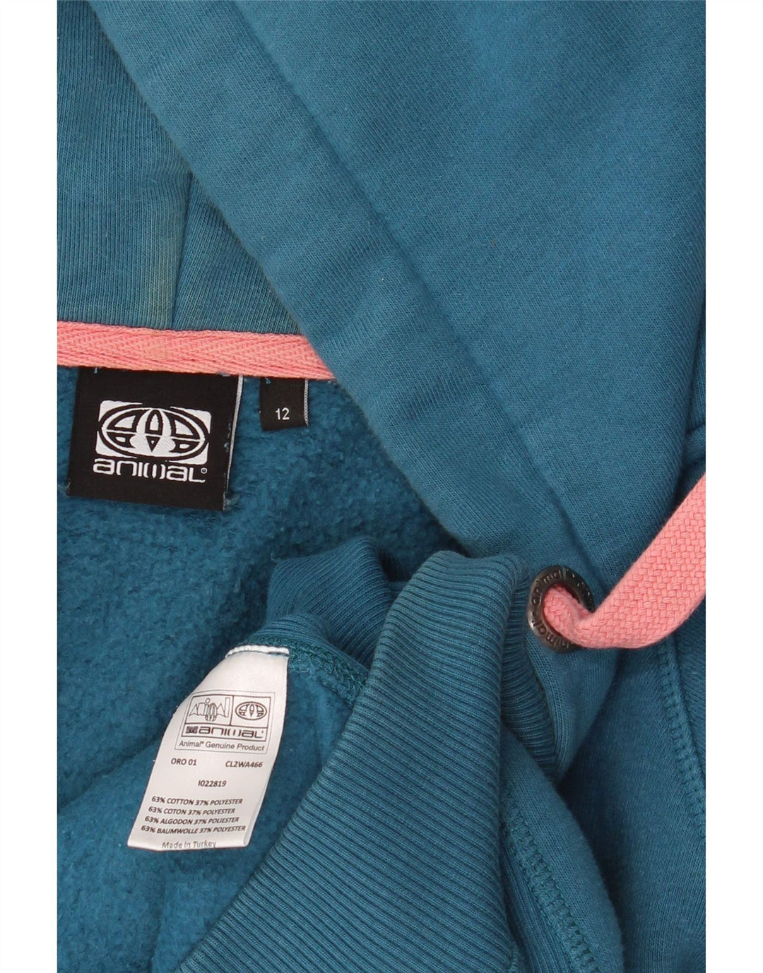 Damski sweter z kapturem i zamkiem błyskawicznym ANIMAL UK 12, średni niebieski, bawełniany