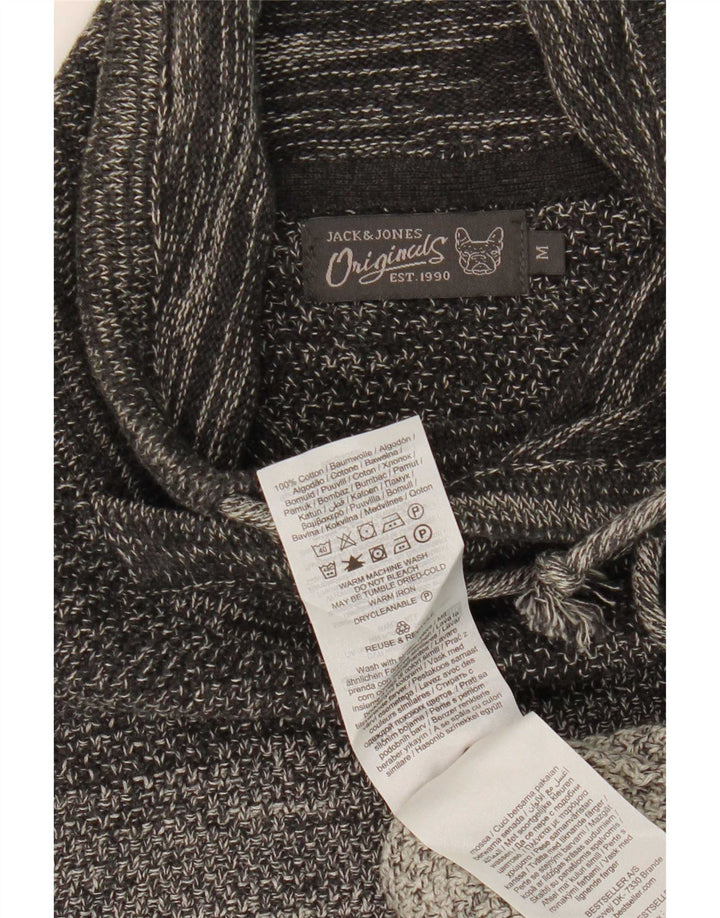 Męski sweter Jack & Jones z wywijanym dekoltem, bawełniany, średnioszary, w blokach kolorów