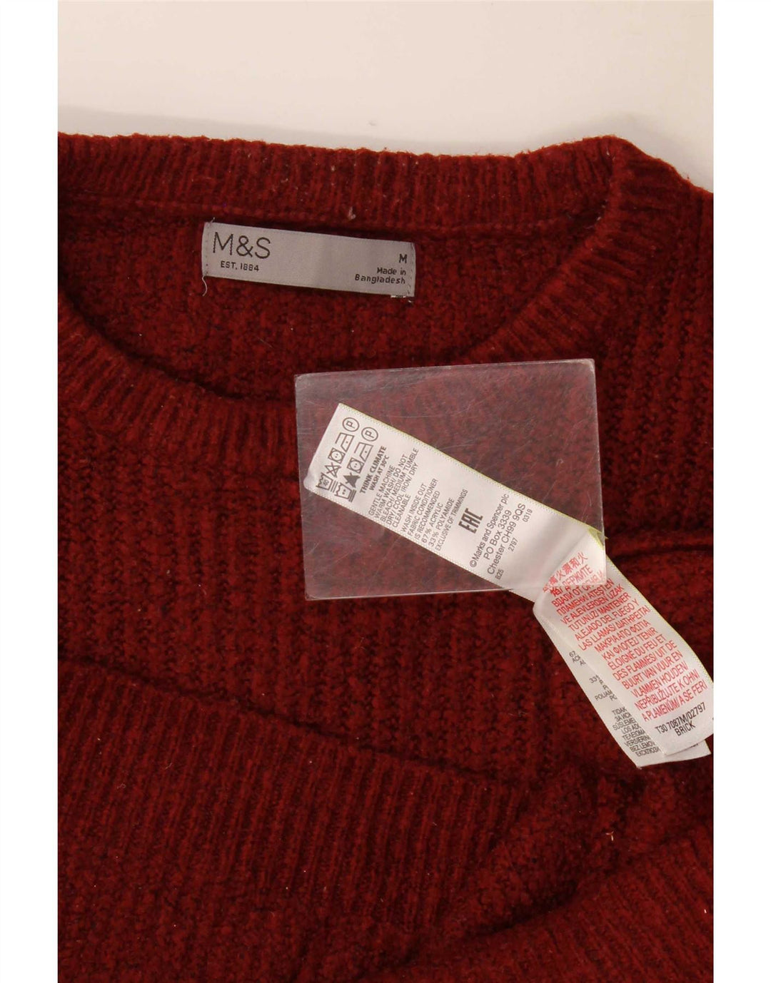 Marks & Spencer Męski sweter z okrągłym dekoltem, średni bordowy akryl