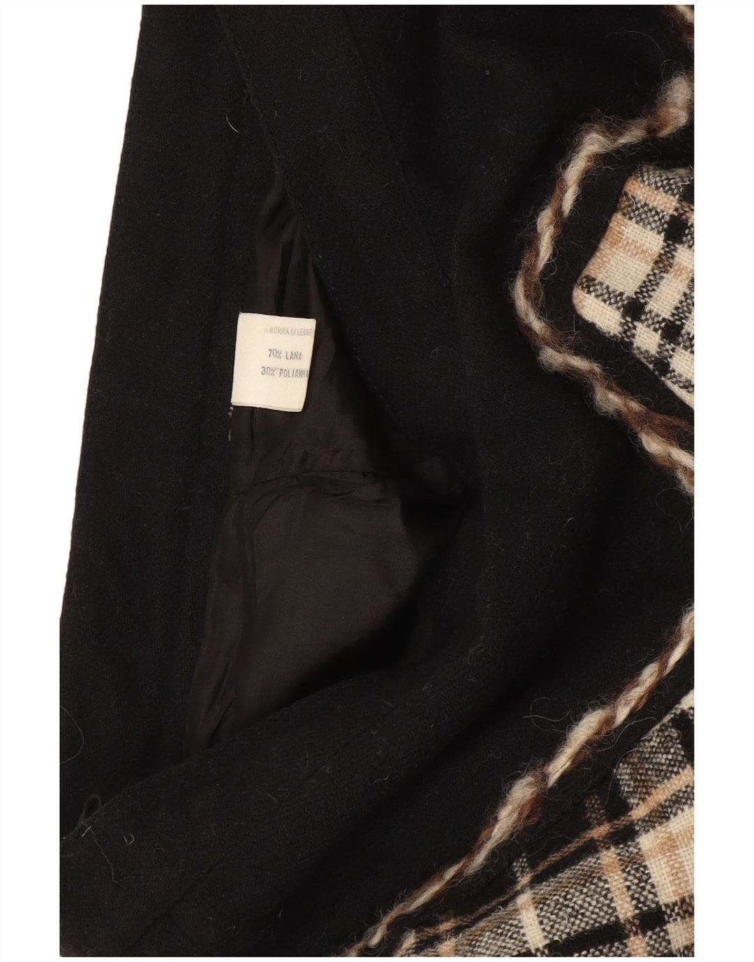 Damska spódnica w kształcie litery A w stylu vintage W28 Średnia czarna wełna w kratę