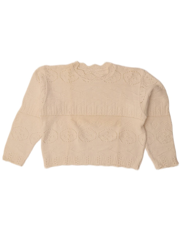 Sweter damski w stylu vintage, z dekoltem w łódkę, UK 14, duży, biały