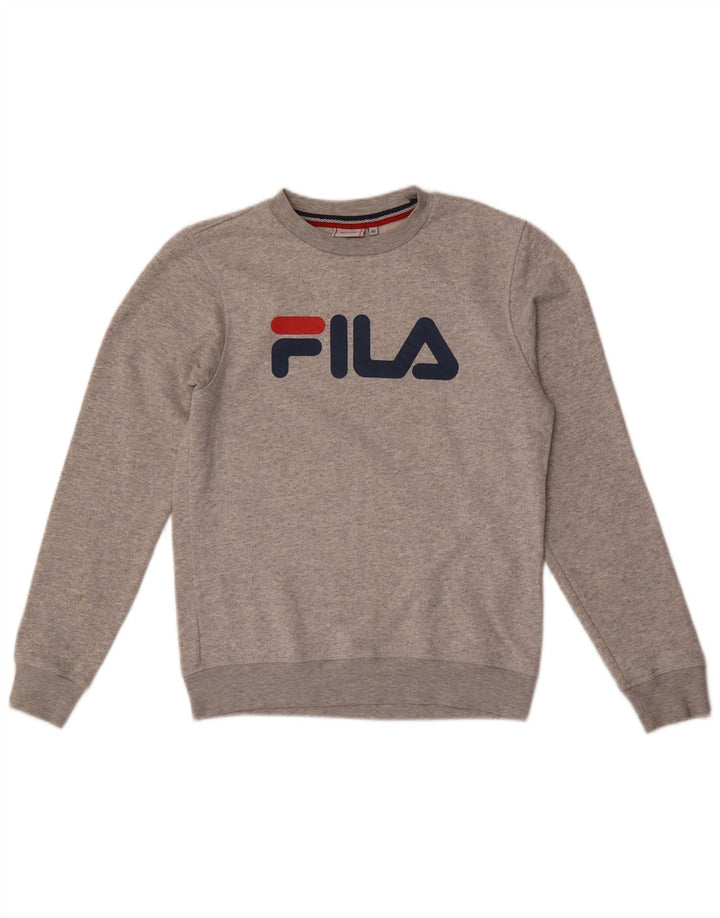 Męska bluza z grafiką Fila, sweter XS, szara, nakrapiana bawełna