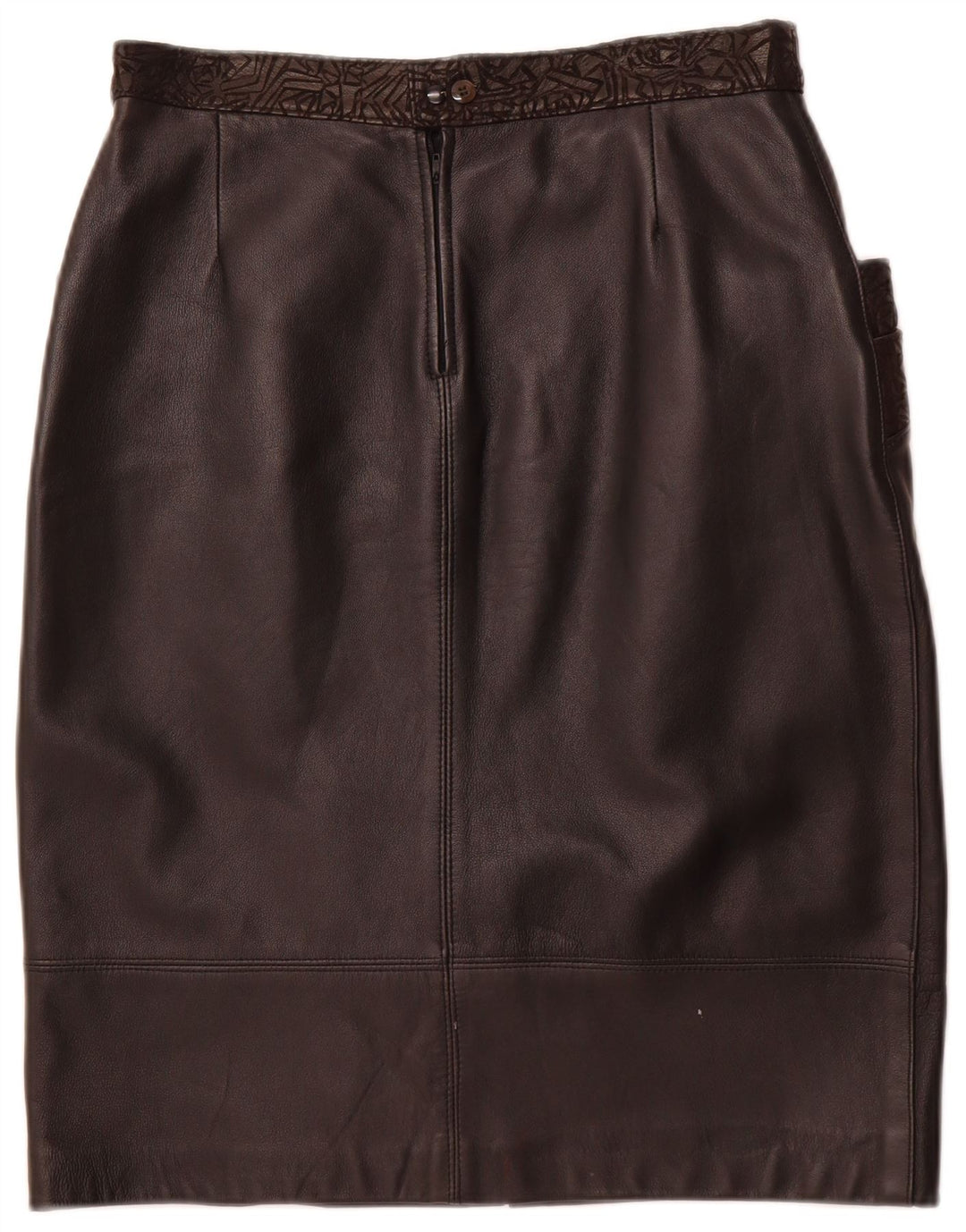 Damska spódnica skórzana VINTAGE W30 Średnia czarna geometryczna skóra