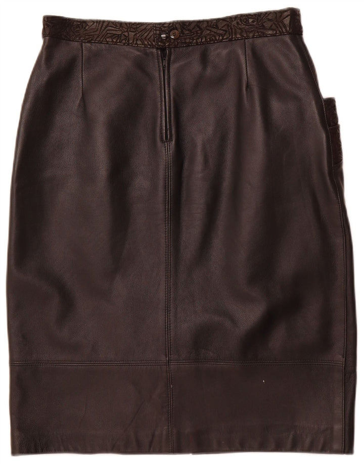 Damska spódnica skórzana VINTAGE W30 Średnia czarna geometryczna skóra