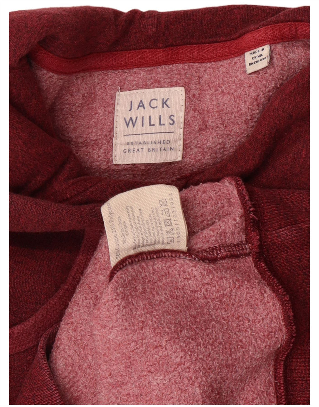 JACK WILLS Męski sweter z kapturem i grafiką, mały, bordowy, z bawełny w plamki