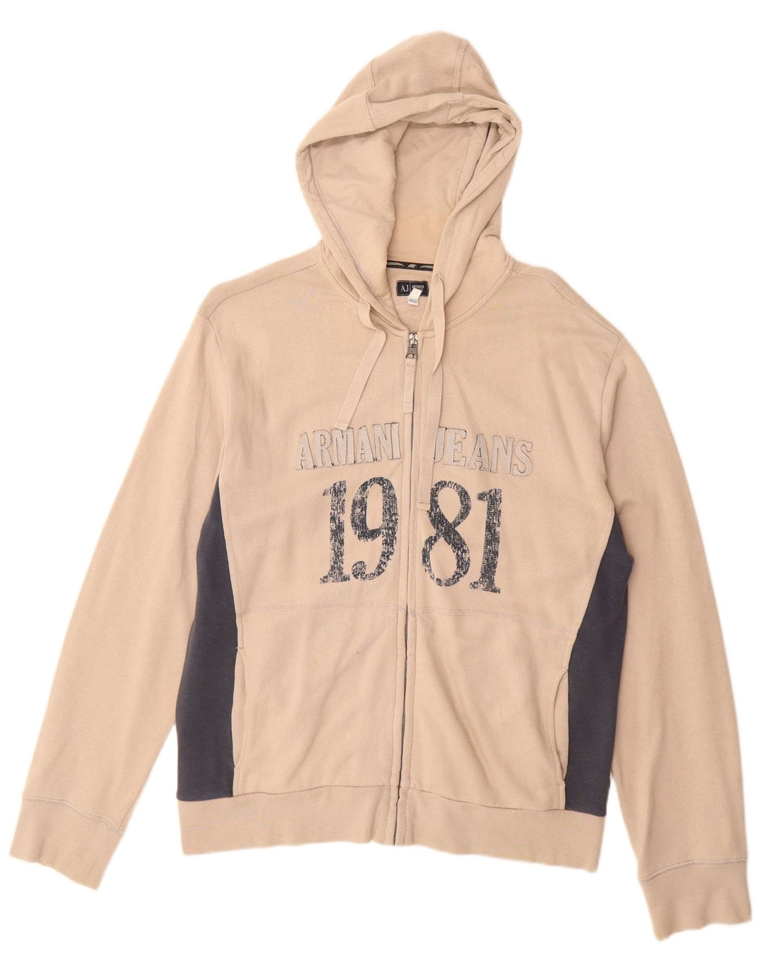 ARMANI JEANS Męski sweter z kapturem i zamkiem błyskawicznym, w kolorze średniego beżu