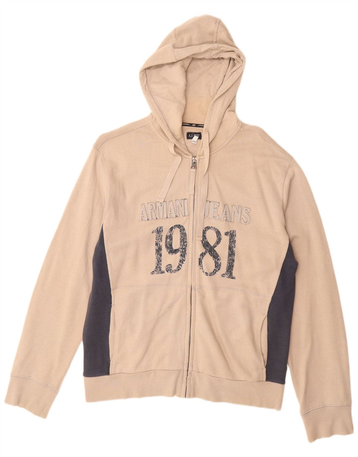 ARMANI JEANS Męski sweter z kapturem i zamkiem błyskawicznym, w kolorze średniego beżu