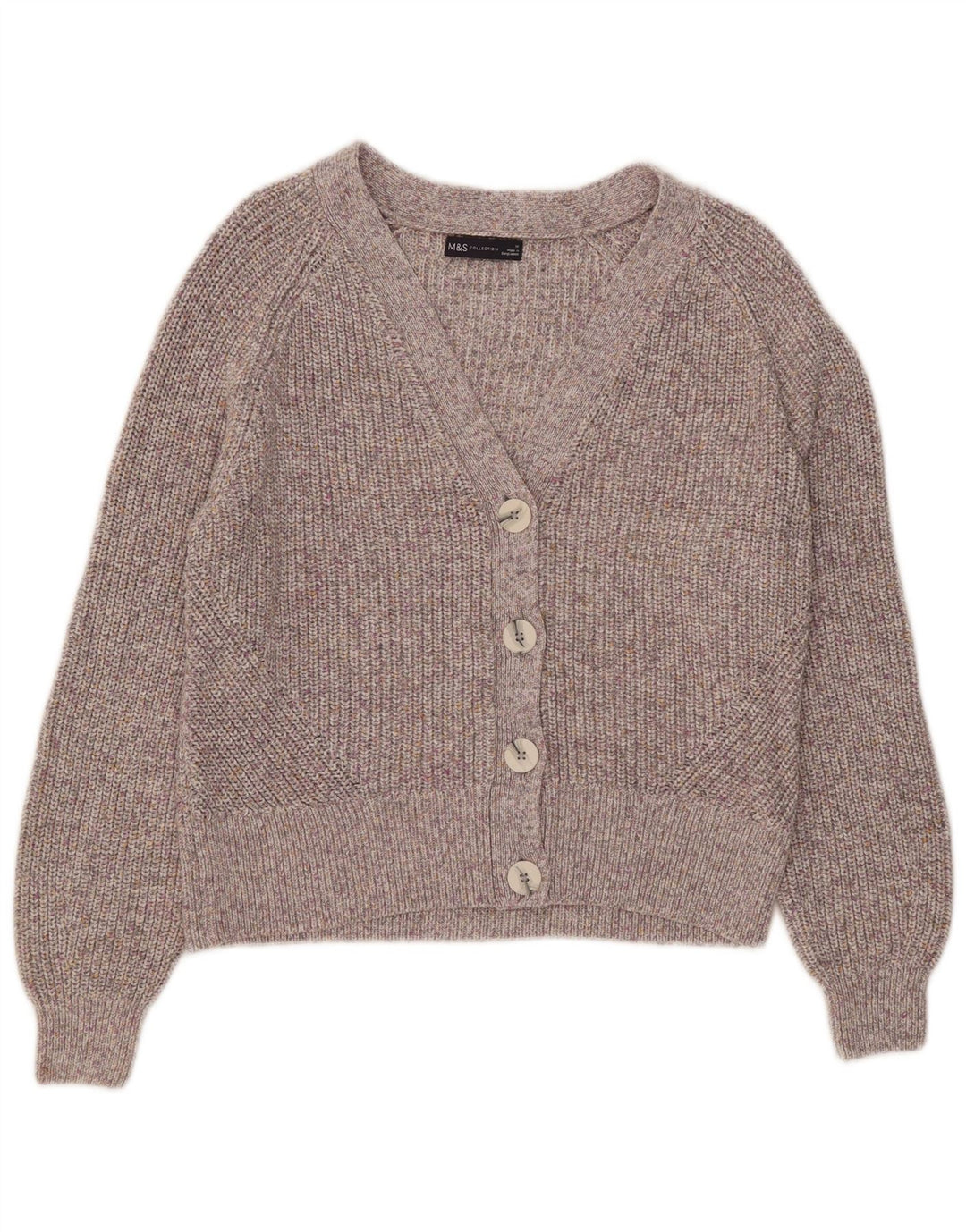 MARKS & SPENCER Damski sweter kardigan UK 14 Średnioszary, bawełniany nakrapiany