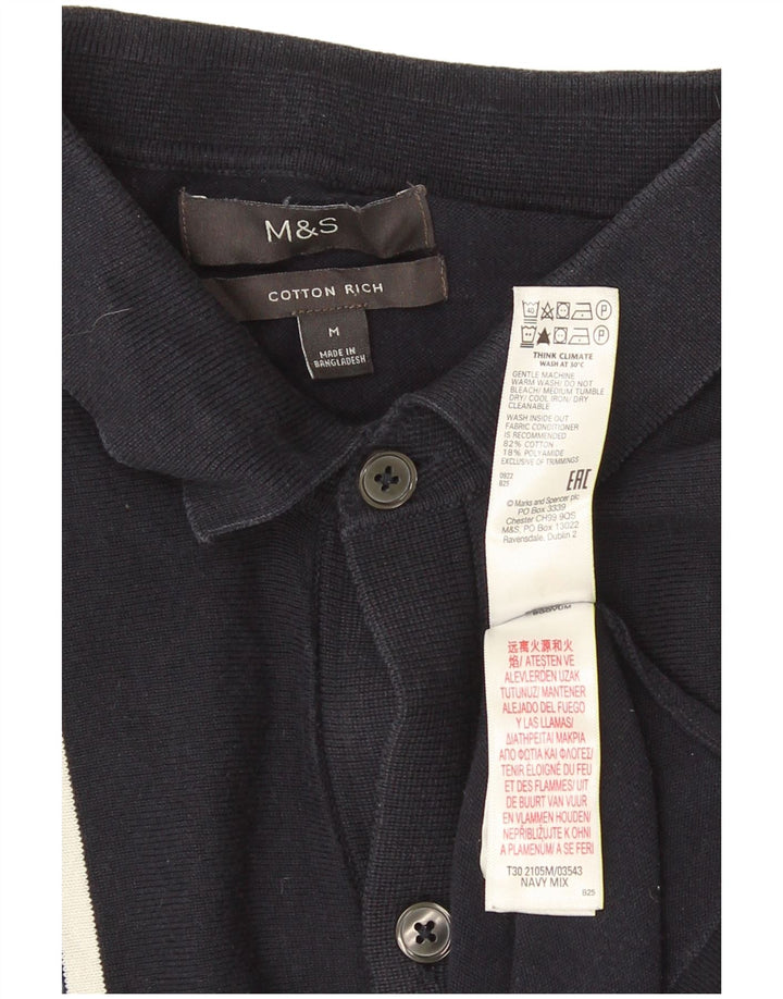 Marks & Spencer Męski sweter kardigan, bawełniany, w kolorze średniego granatu w paski