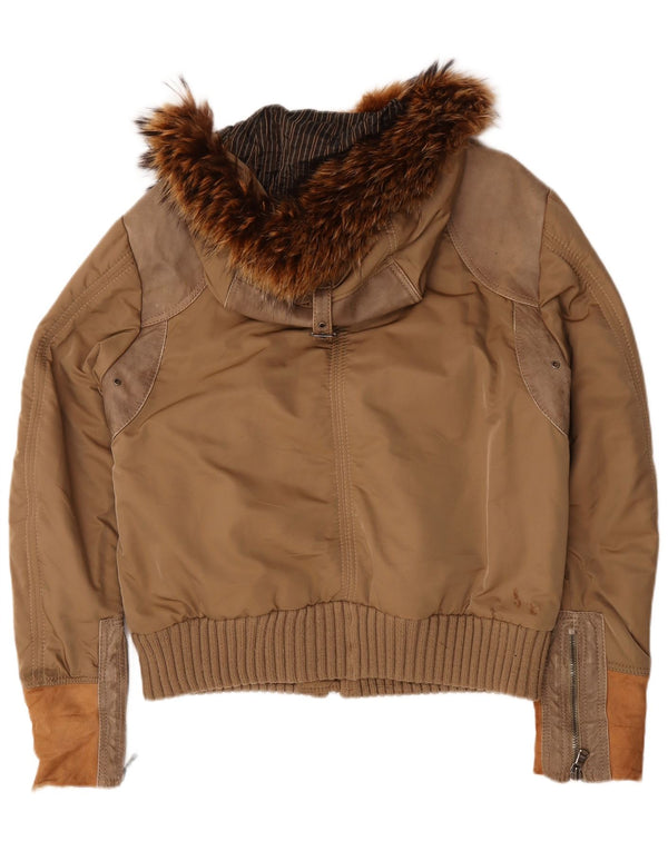 Męska kurtka bomber z kapturem, vintage UK 40 Large Brown