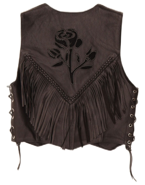 HELD Damska kamizelka motocyklowa typu Crop UK 12, średnia czarna skóra w kwiaty