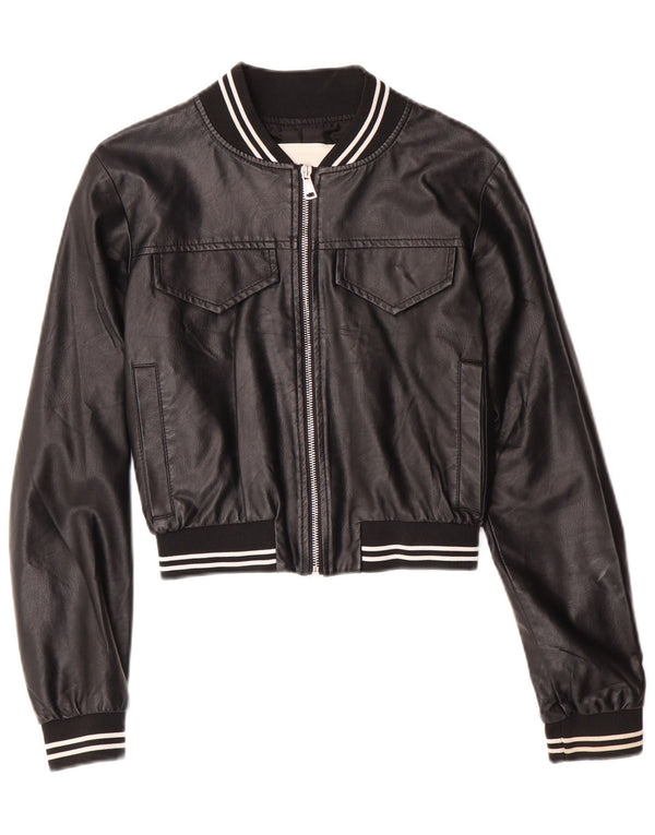 Damska kurtka skórzana GAELLE z grafiką, UK 6 XS, czarna