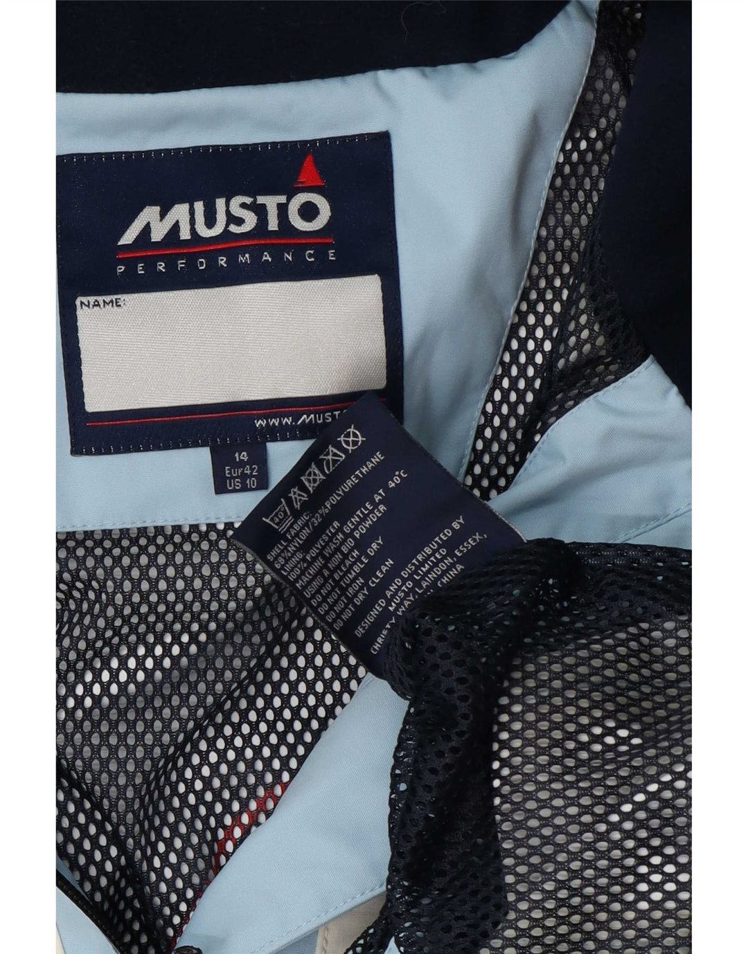 Damska kurtka przeciwdeszczowa Musto Graphic UK 14, duży niebieski nylon w blokach kolorów